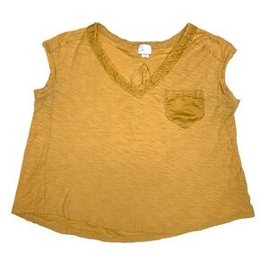 Anthropologie Postmark Plaza Pocket Tee Mustard Yellow Oversized Relaxed V Neck